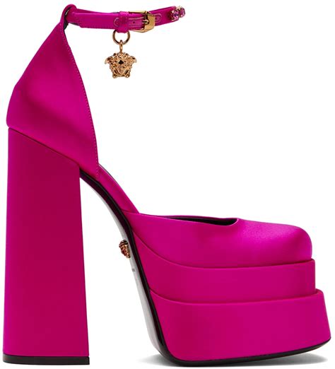 orange versace heels|Versace pink platform heels.